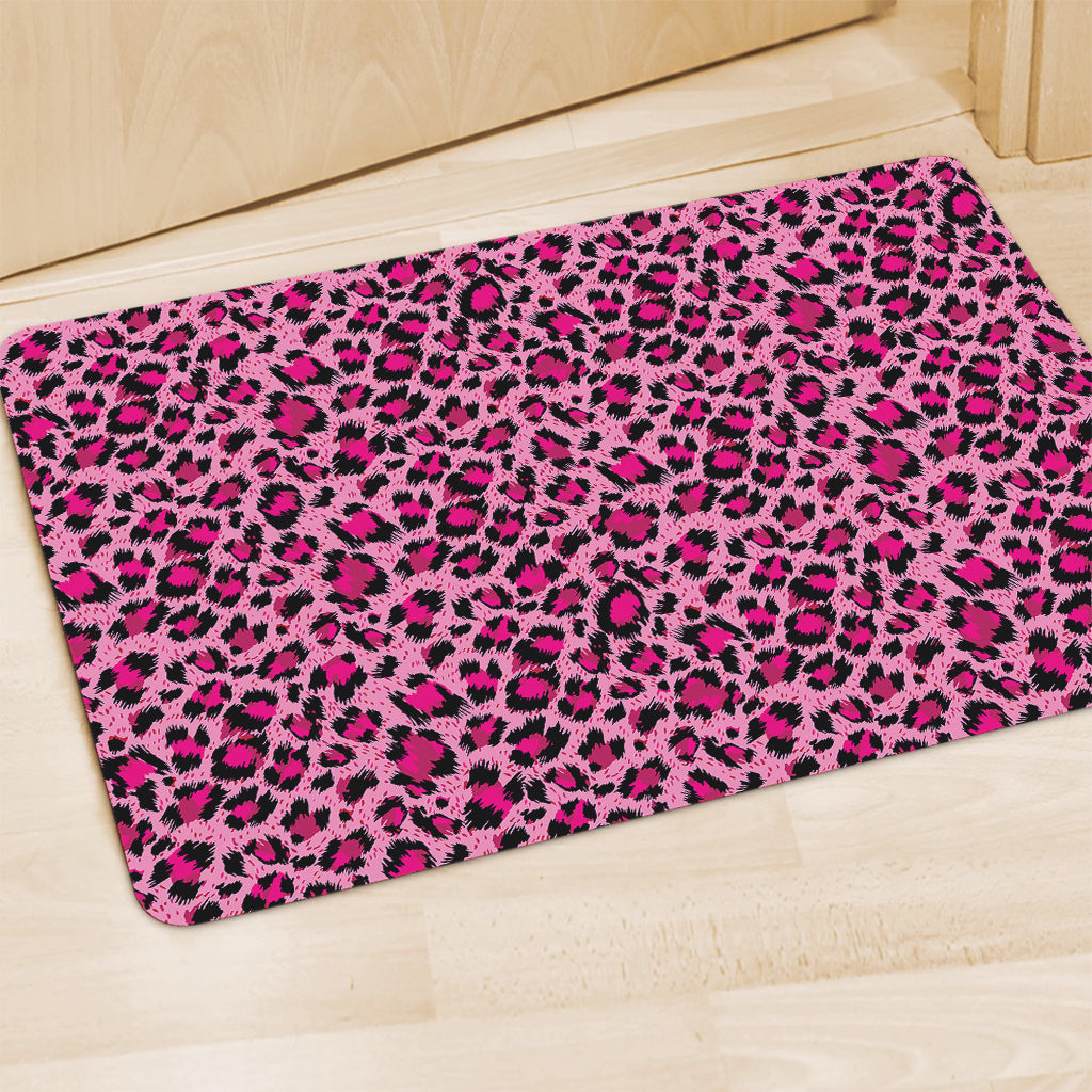 Pink Leopard Print Polyester Doormat