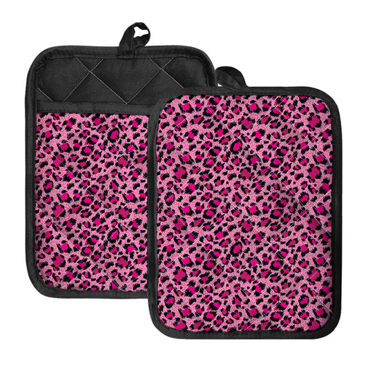 Pink Leopard Print Pot Holders With Pocket