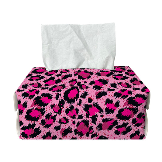 Pink Leopard Print Rectangle Tissue Box Cover