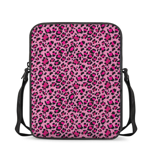 Pink Leopard Print Rectangular Crossbody Bag