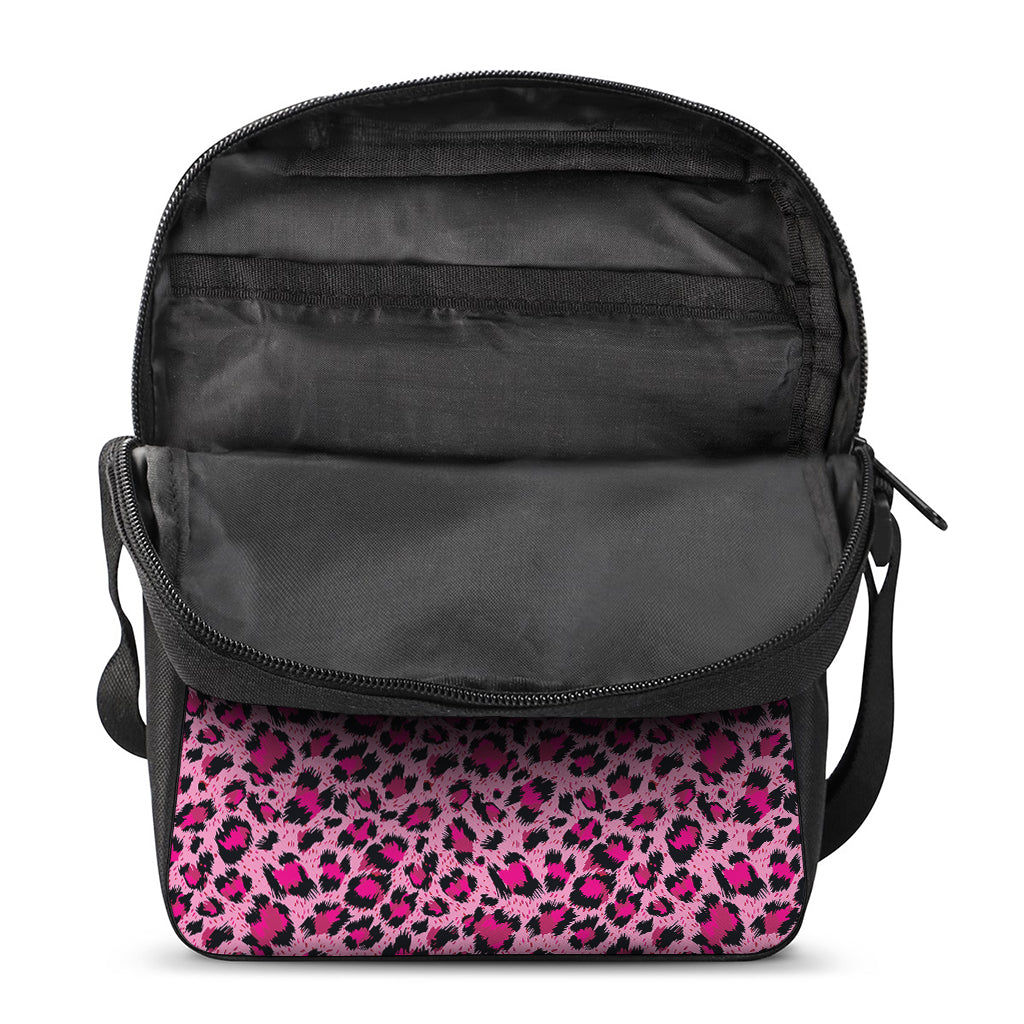 Pink Leopard Print Rectangular Crossbody Bag