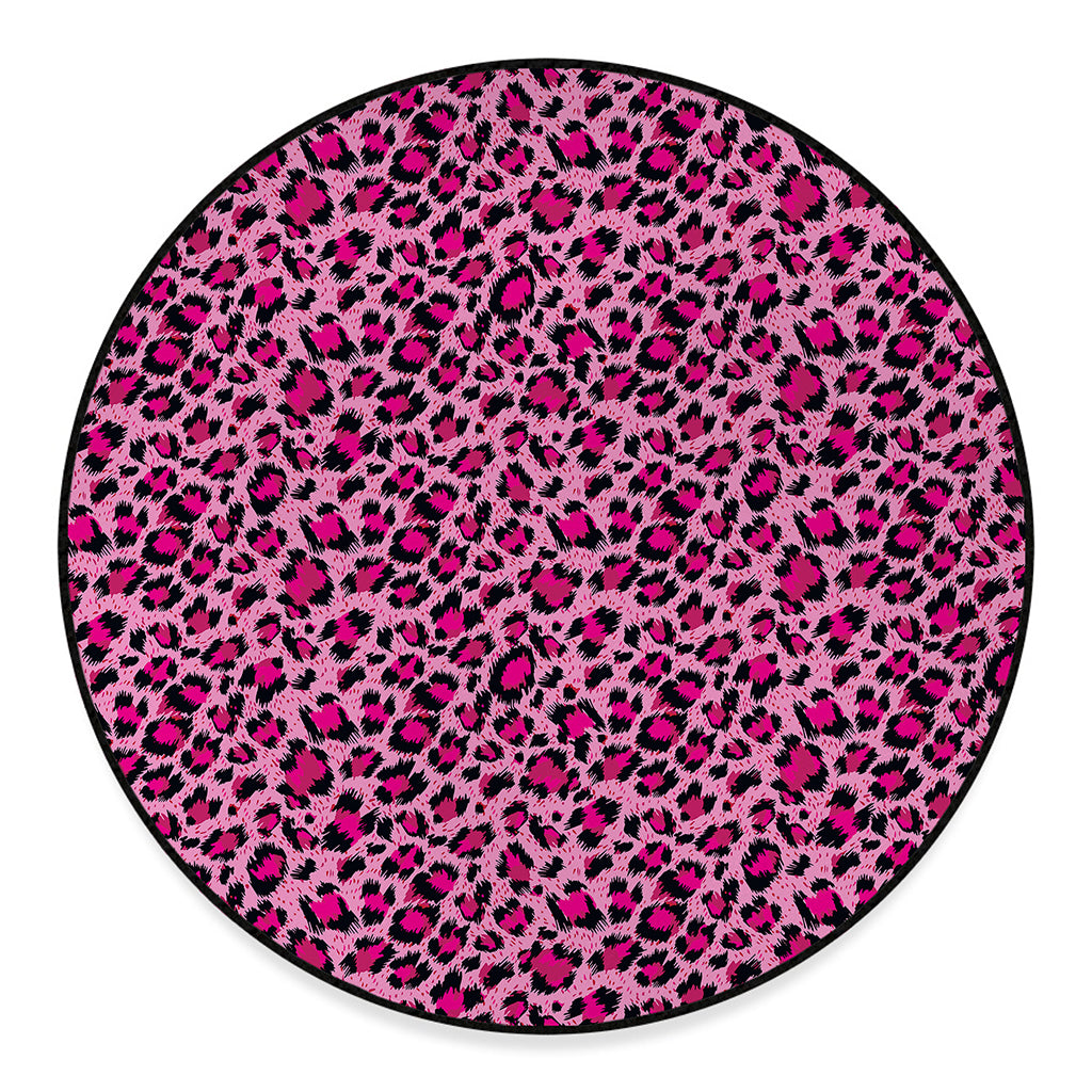 Pink Leopard Print Round Floor Mat