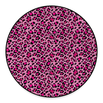 Pink Leopard Print Round Floor Mat