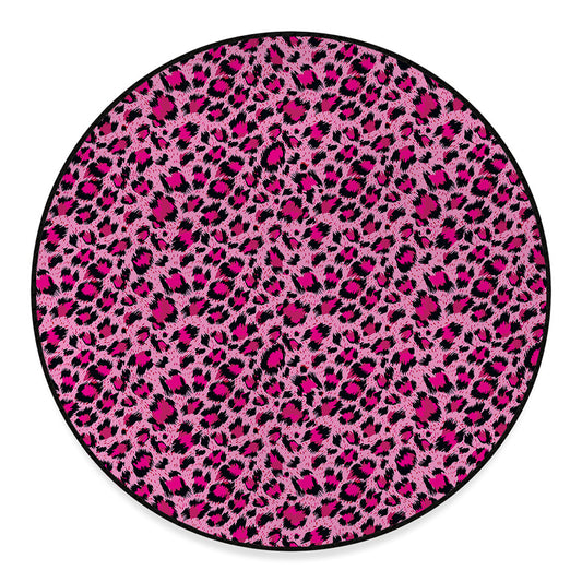 Pink Leopard Print Round Floor Mat