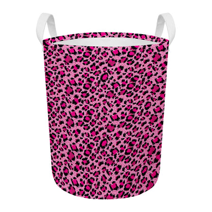 Pink Leopard Print Round Laundry Basket