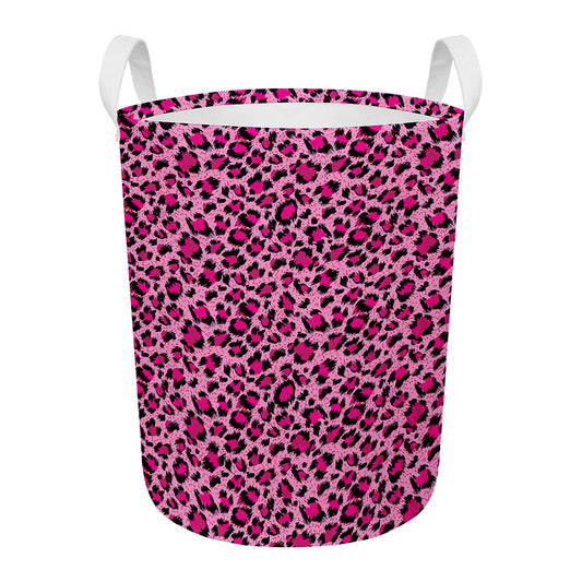 Pink Leopard Print Round Laundry Basket