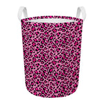 Pink Leopard Print Round Laundry Basket