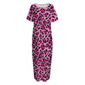 Pink Leopard Print Short Sleeve Long Nightdress