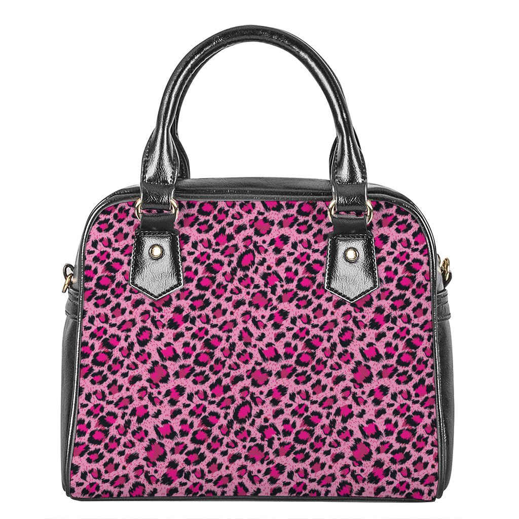 Pink Leopard Print Shoulder Handbag