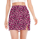 Pink Leopard Print Side Slit Mini Skirt