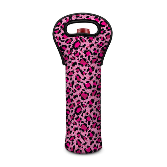 Pink Leopard Print Single Neoprene Wine Tote