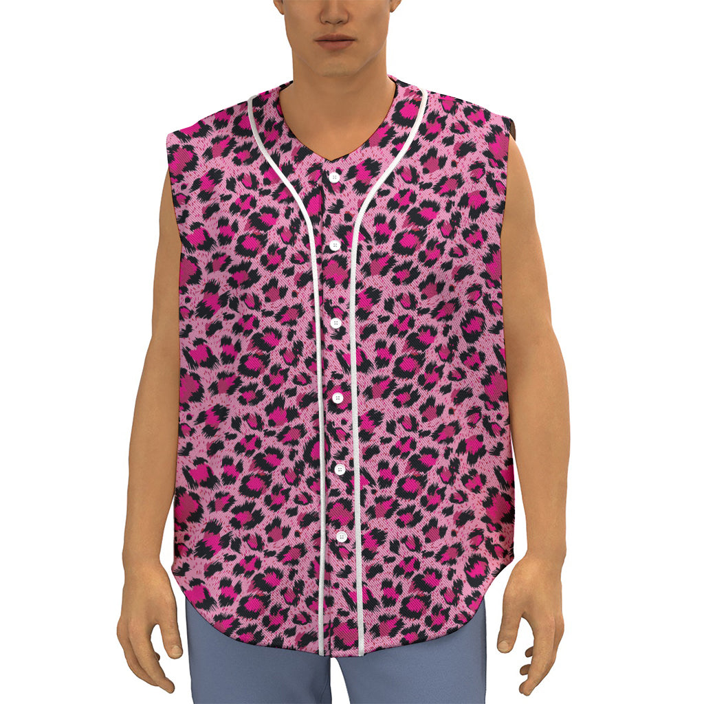 Pink Leopard Print Sleeveless Baseball Jersey