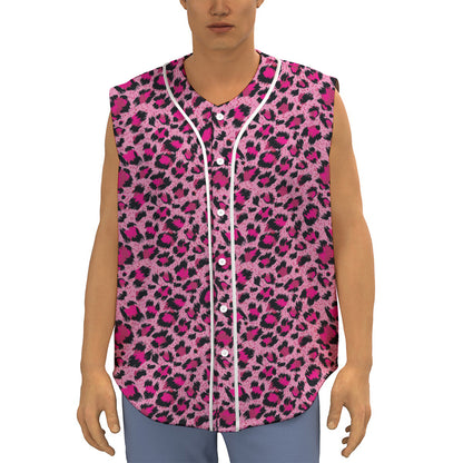 Pink Leopard Print Sleeveless Baseball Jersey