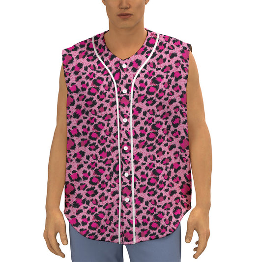 Pink Leopard Print Sleeveless Baseball Jersey
