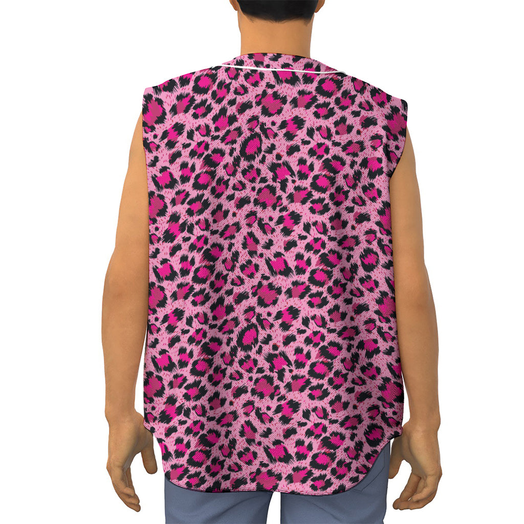 Pink Leopard Print Sleeveless Baseball Jersey