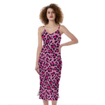 Pink Leopard Print Slim Fit Midi Cami Dress