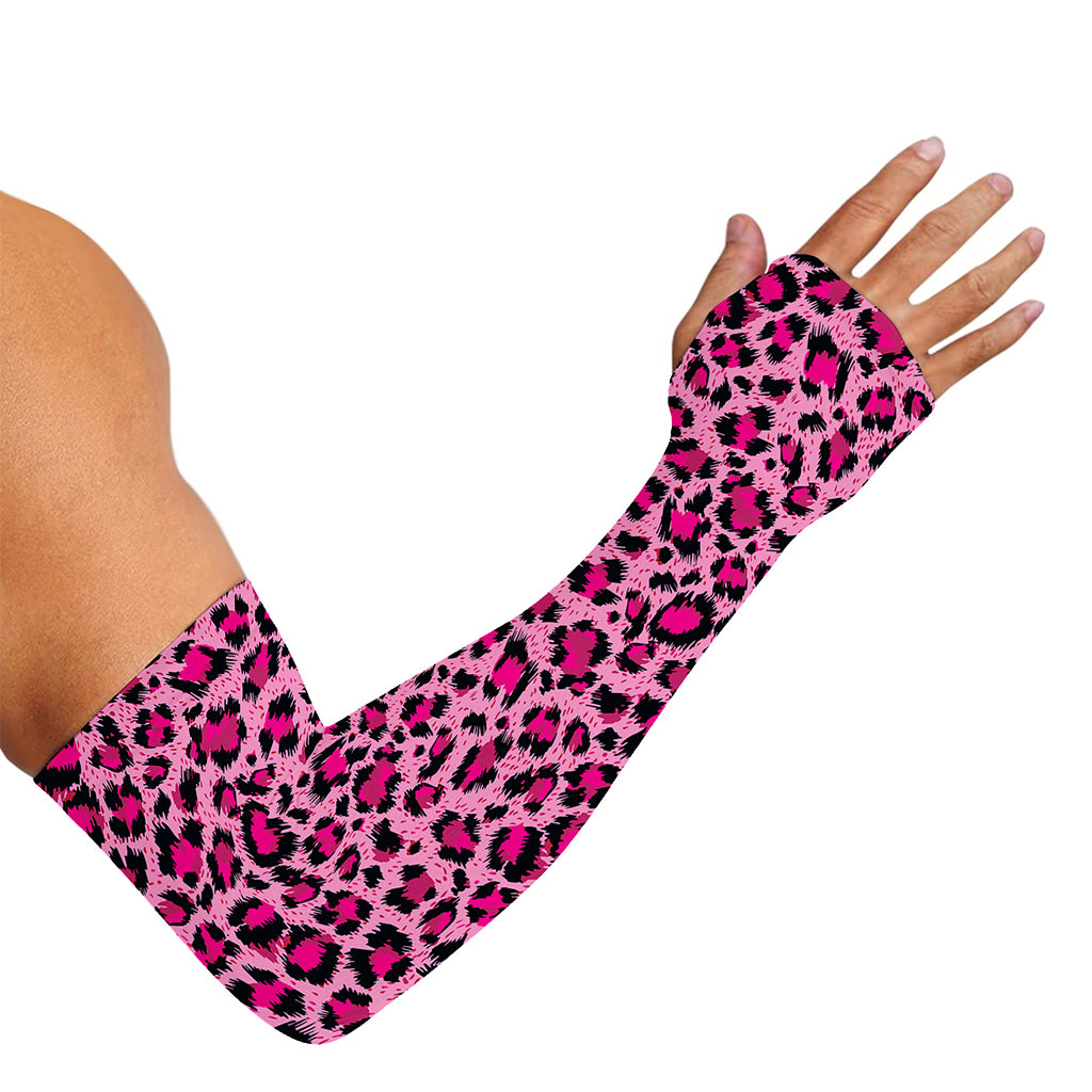 Pink Leopard Print Sun Protection Arm Sleeves