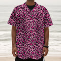 Pink Leopard Print Textured Short Sleeve Shirt