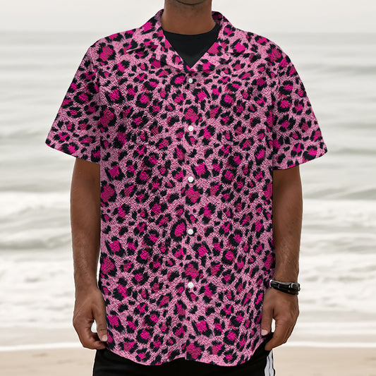Pink Leopard Print Textured Short Sleeve Shirt