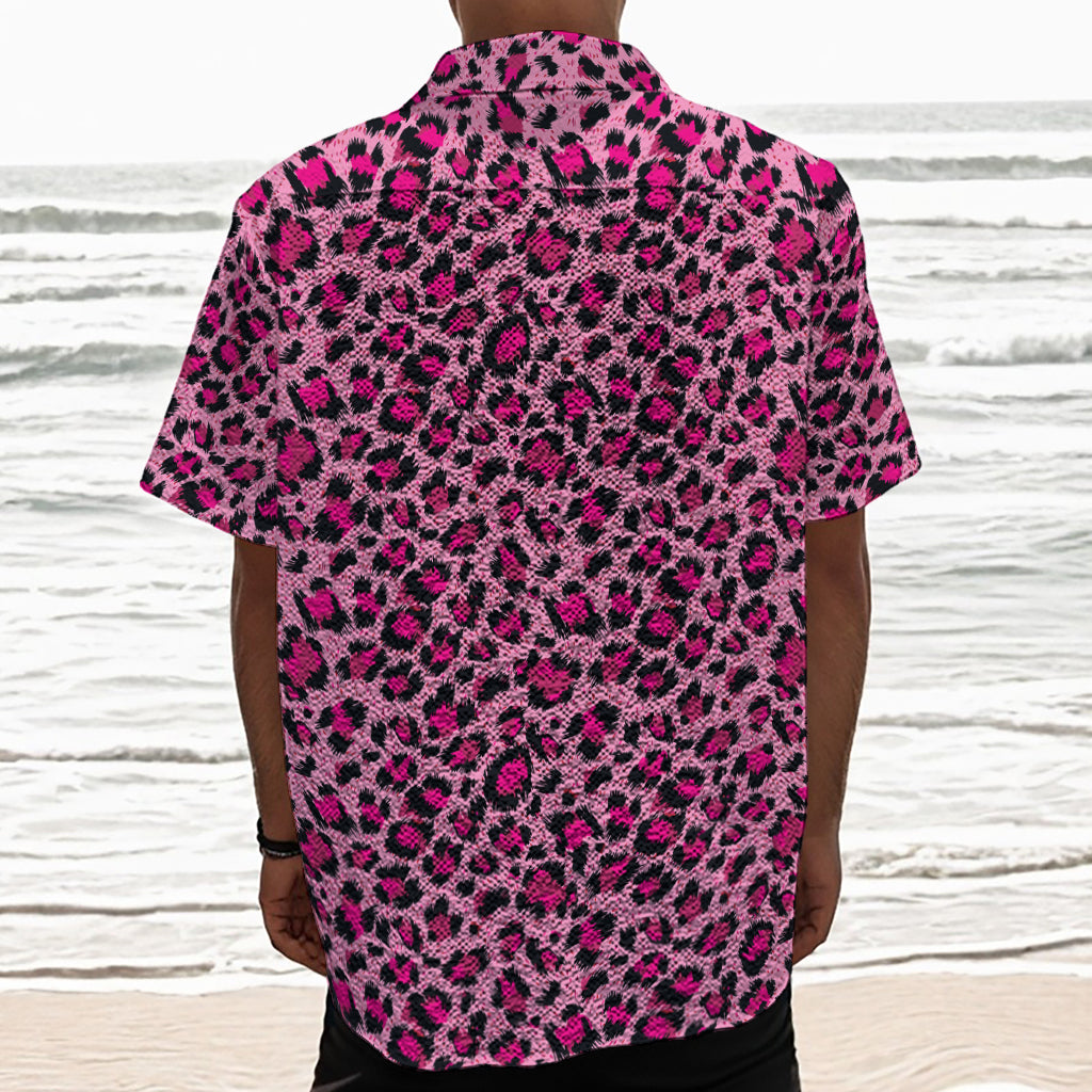 Pink Leopard Print Textured Short Sleeve Shirt