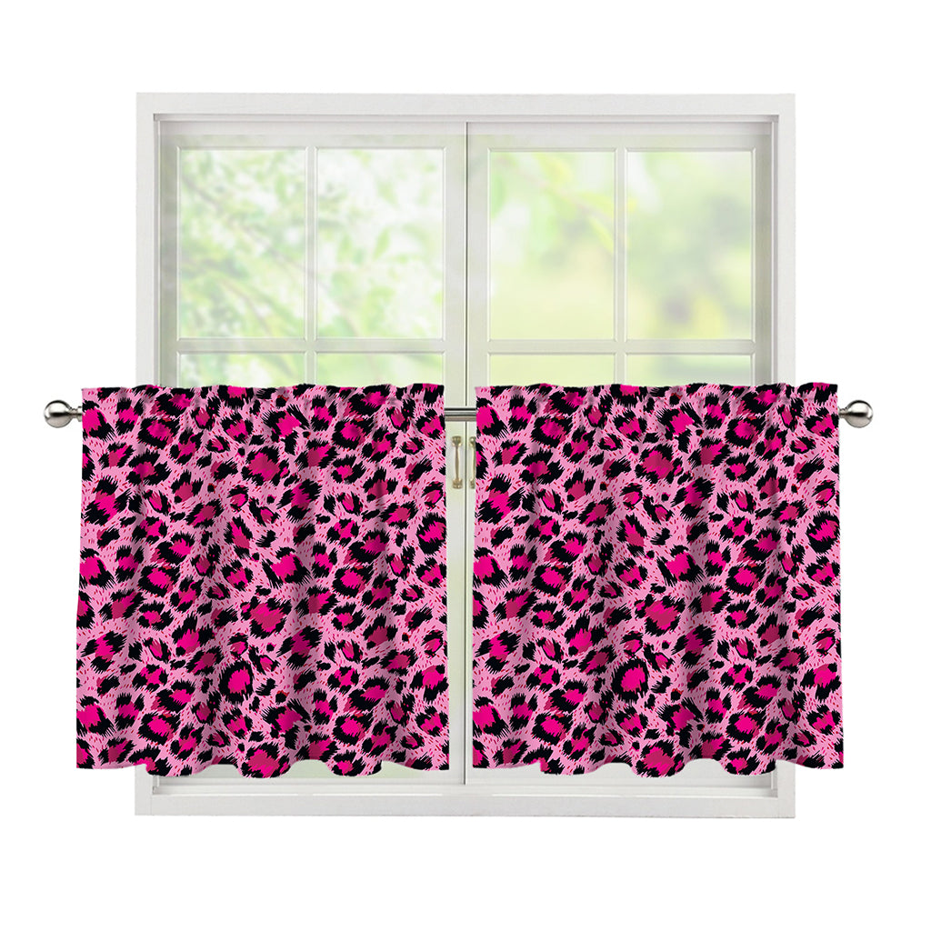 Pink Leopard Print Tier Curtains