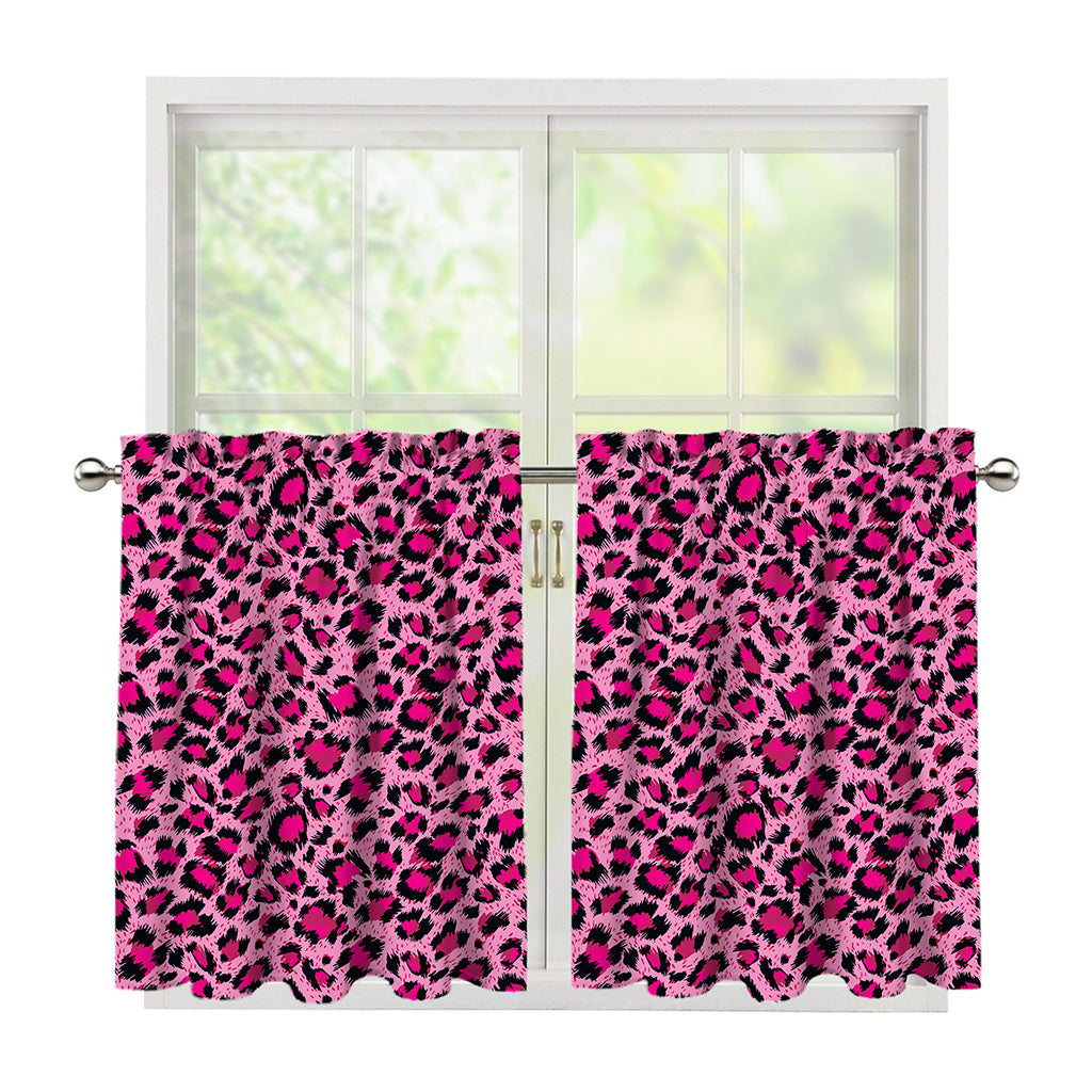 Pink Leopard Print Tier Curtains
