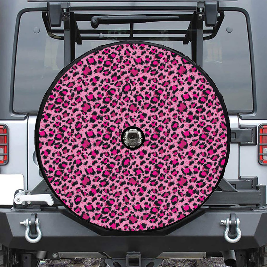 Pink Leopard Print Tire Cover With Camera Hole