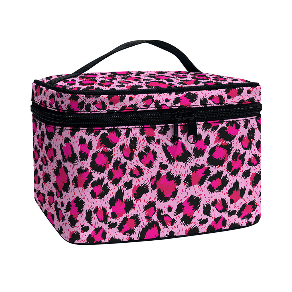 Pink Leopard Print Travel Makeup Bag