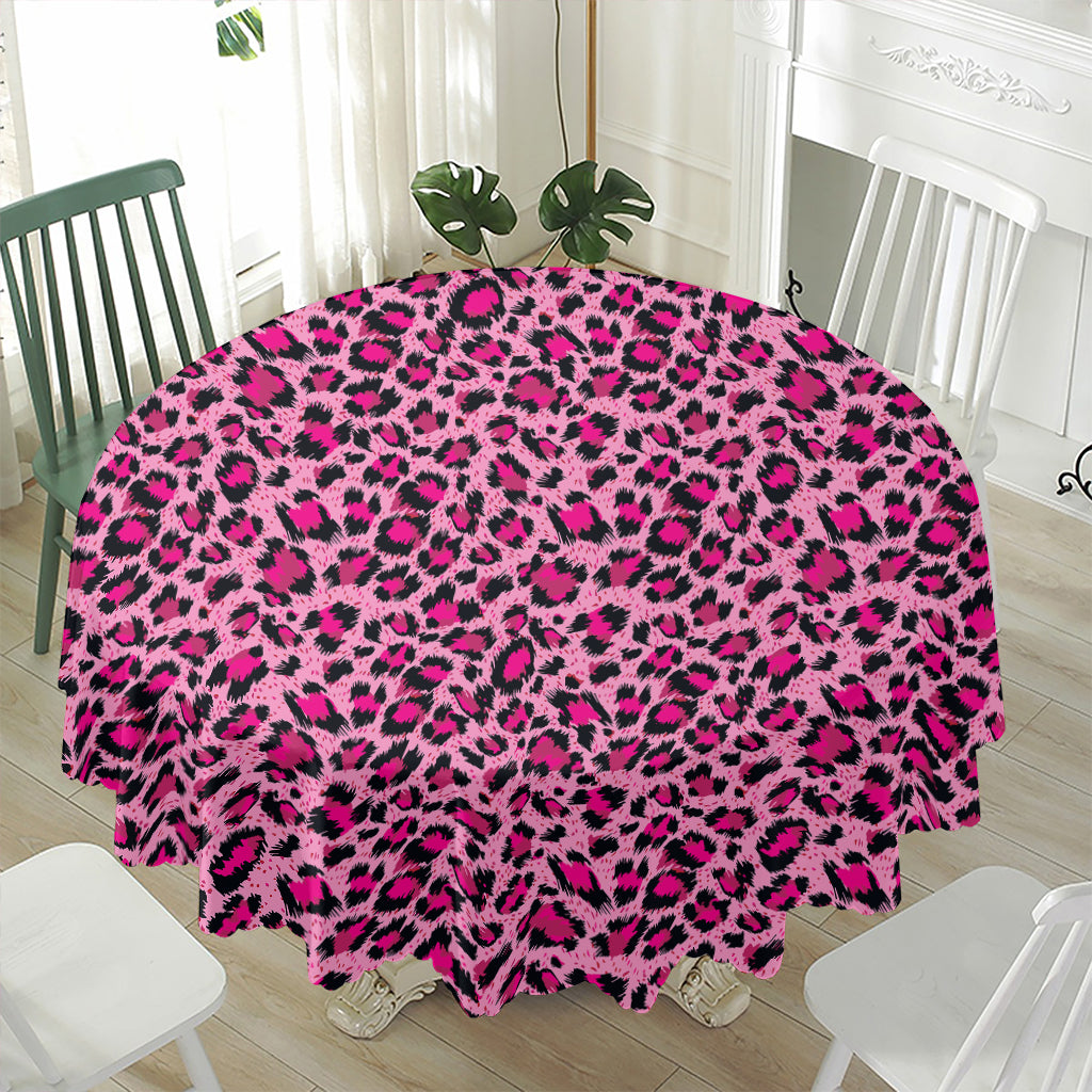 Pink Leopard Print Waterproof Round Tablecloth