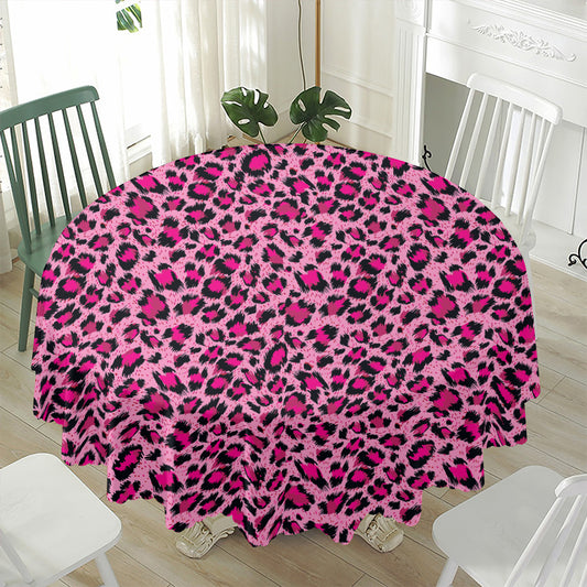 Pink Leopard Print Waterproof Round Tablecloth