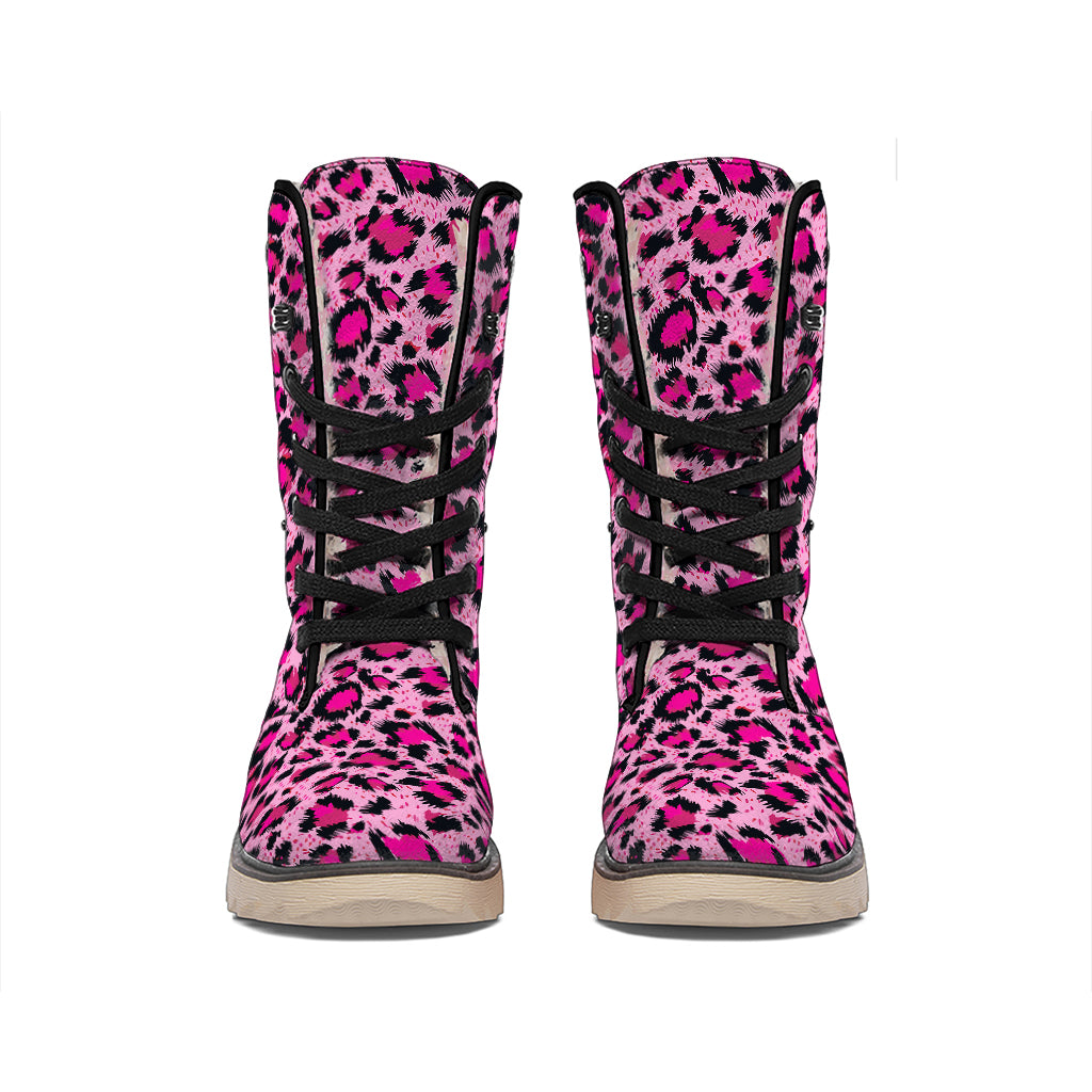 Pink Leopard Print Winter Boots