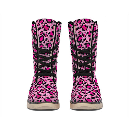 Pink Leopard Print Winter Boots