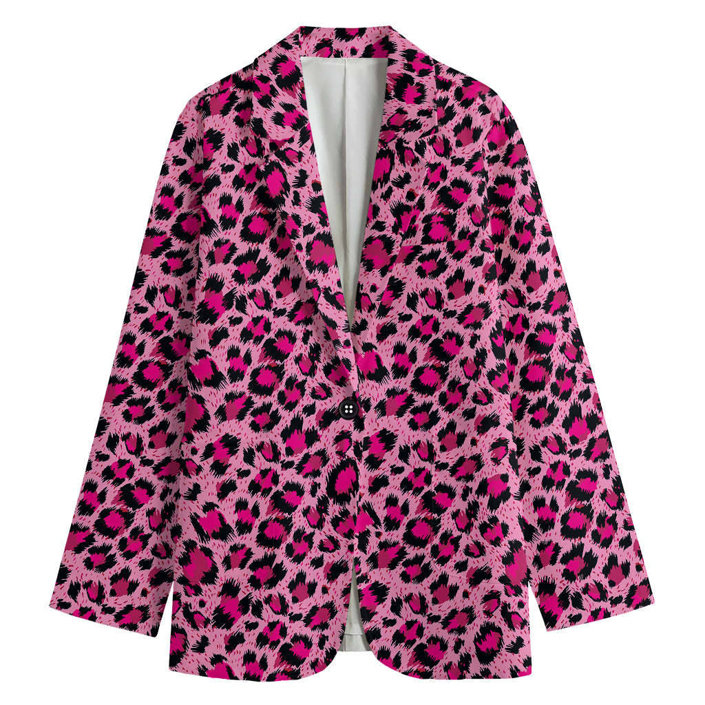 Pink Leopard Print Women's Blazer