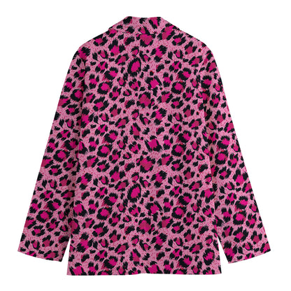 Pink Leopard Print Women's Blazer