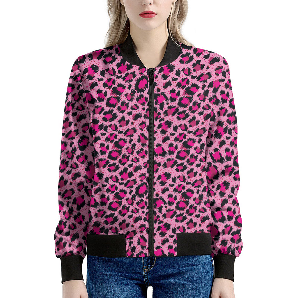 Pink Leopard Print Women's Bomber Jacket