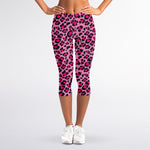 Pink Leopard Print Women's Capri Leggings