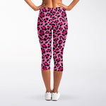 Pink Leopard Print Women's Capri Leggings