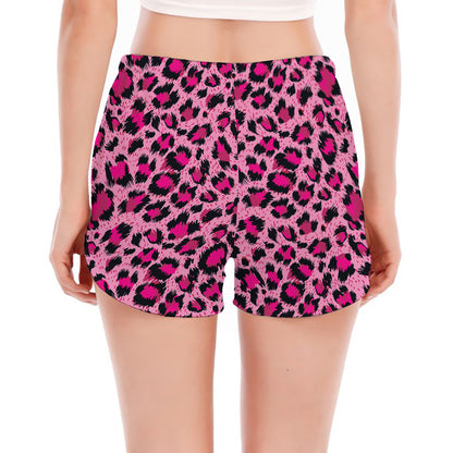 Pink Leopard Print Women's Split Running Shorts