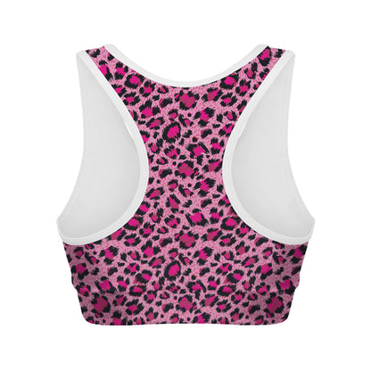 Pink Leopard Print Women's Sports Bra