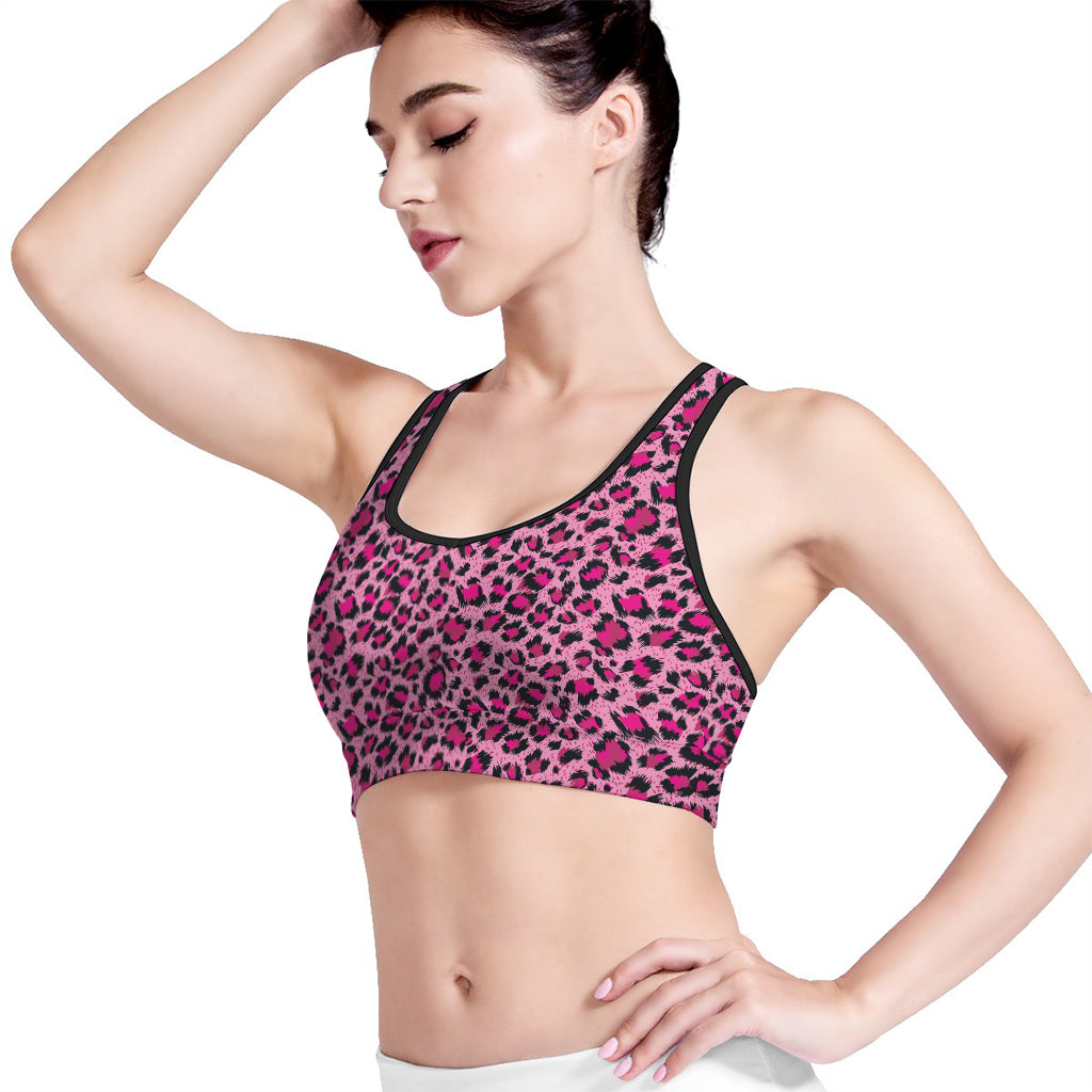 Pink Leopard Print Women's Sports Bra