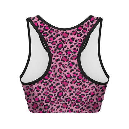 Pink Leopard Print Women's Sports Bra