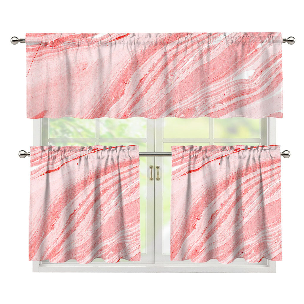 Pink Liquid Marble Print 3 Piece Kitchen Curtains