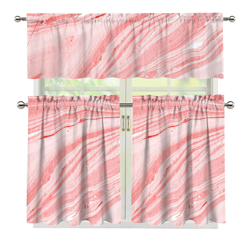 Pink Liquid Marble Print 3 Piece Kitchen Curtains
