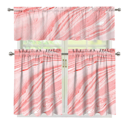 Pink Liquid Marble Print 3 Piece Kitchen Curtains