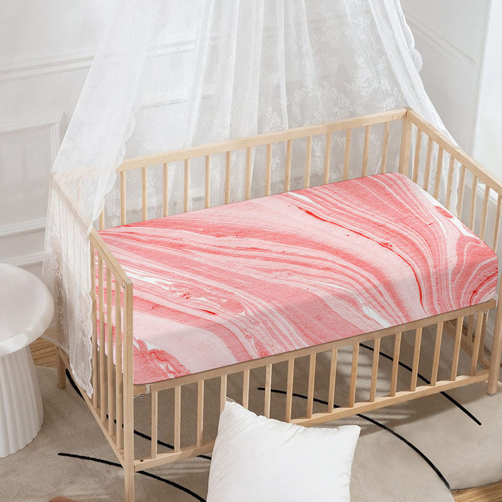 Pink Liquid Marble Print Baby Crib Sheet