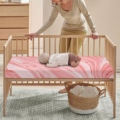 Pink Liquid Marble Print Baby Crib Sheet