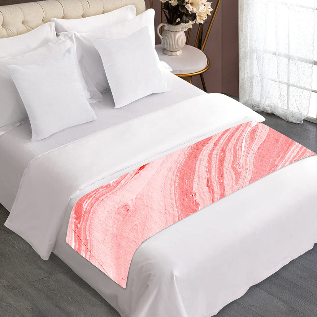 Pink Liquid Marble Print Bed Runner