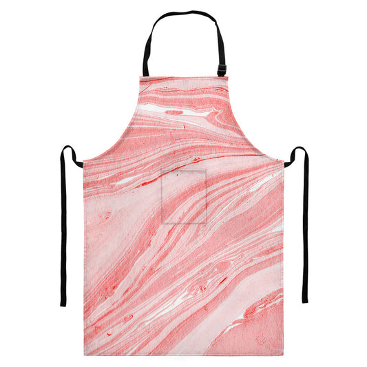 Pink Liquid Marble Print Bib Apron With Pocket