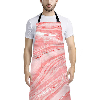 Pink Liquid Marble Print Bib Apron With Pocket
