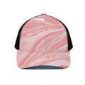 Pink Liquid Marble Print Black Mesh Trucker Hat